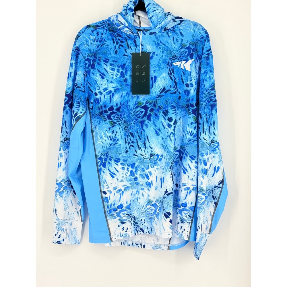 KastKing New Mens Blue Camo Gaitor Performance Fishing Hoodie Long Sleeve Shirt